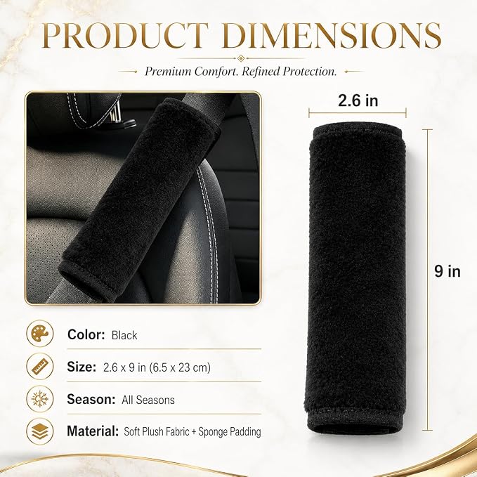 Soft Fuzzy Plush Seat Belt Covers - 2 Pack, Seat Belt Pads to Neck & Shoulder Comfort from Rubbing & Irritation, Universal Fit for Car, Truck, SUV, Airplane, Backpack Straps - Image 2