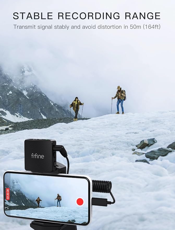 FIFINE M9 2 Pack Wireless Lavalier Microphone for iPhone Camera Vlog | Condenser Clip-On Lapel Mic System, Charging Case, for Android Vlog YouTube TikTok Interview - Image 6