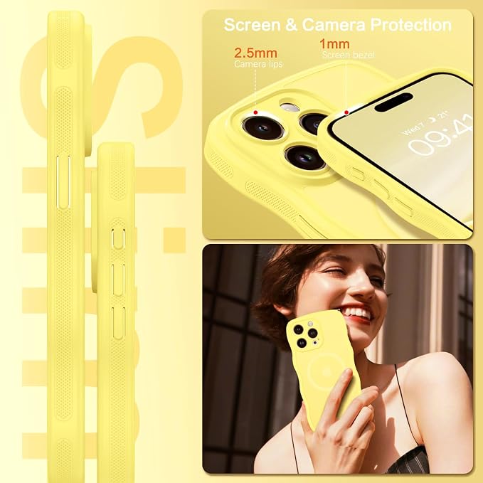 BENTOBEN Magnetic for iPhone 15 Pro Max Case, Cute Wavy [Full Camera Protection][Compatible with MagSafe] Matte Anti-Slip Bumper Women Men Boys Protective Cover for 15 ProMax 6.7", Yellow - Image 4