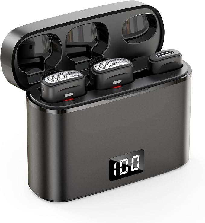 NPTCL Wireless Lavalier Mini Microphone for iPhone Video Recording | Noise Canceling Lapel Lav USB C Mic, LED Digital Charge Display, 35 Hour Charging Case for Vlog Youtube Tiktok Podcast - Image 9