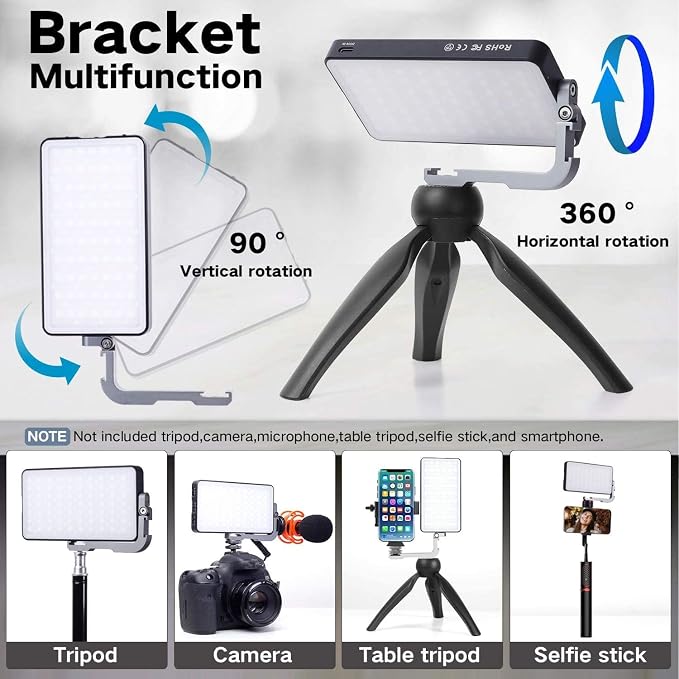 G2 Pocket RGB Camera Light,Built-in 7200mAh Rechargeable Battery 360°Full Color Gamut 9 Light Effects,2600-10000K LED Video Light Panel with Aluminum Alloy Body, Adjustable Tripod Stand - Image 3