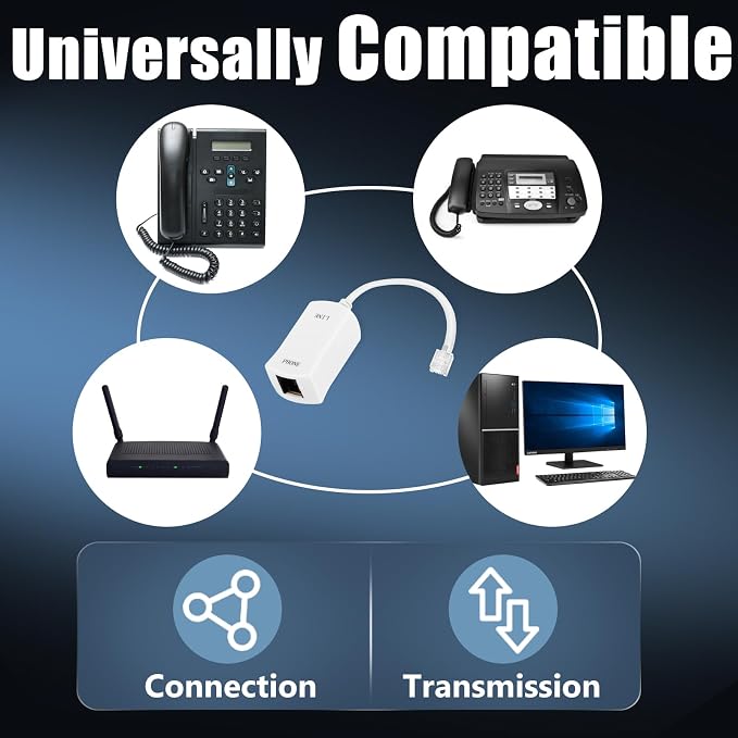 Uvital DSL Filter for Landline Phone, 1 Pack DSL Phone Filter Adapter White | RJ11 6P2C Male to Female ADSL Cable in-line ADSL Filters for Fax Machines/Answering Machines - Image 6