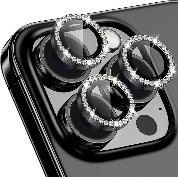 iPhone 16 Pro/16 Pro Max Camera Lens Protector Bling Diamond, Black | Individual Metal, 9H Hardness, Scratch Resistant, Shockproof, Drop Protection, Case Friendly, Stylish Accessories by Xfilm