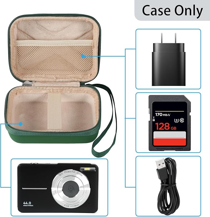 Digital Camera Case for AbergBest 21 Mega Pixels 2.7" LCD Rechargeable HD/Kodak Pixpro/Canon PowerShot ELPH 180/190/Sony DSCW800/DSCW830 Cameras, Travel Carrying Protective Case for Camera- Darkgreen - Image 4