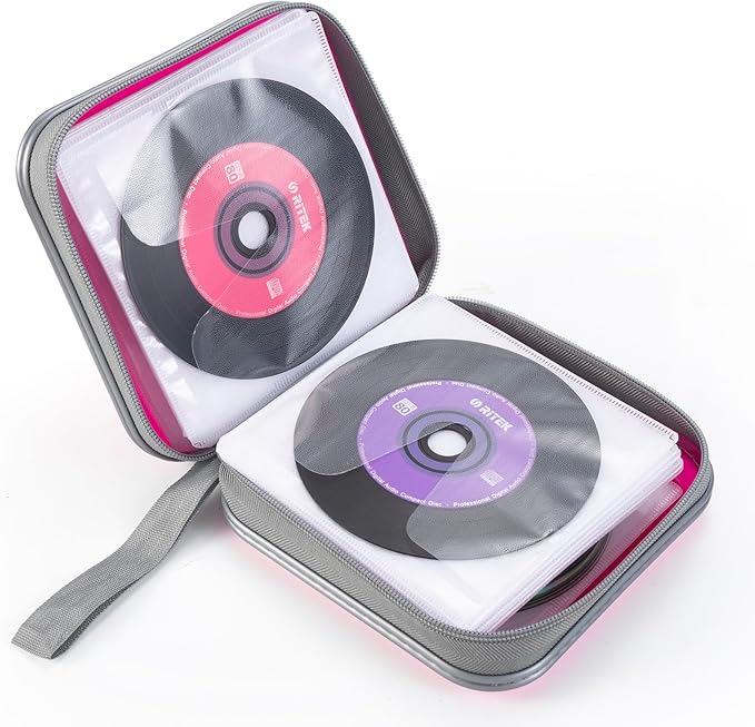 alavisxf xx CD Case, 48 Capacity Hard Plastic Zipper Disc Wallet for Car | DVD Holder, Portable Hand Strap, Anti-Slip Sleeves, Scratch-Resistant Sleeves, Disc Storage Organizer, for Home Office Travel - Image 5