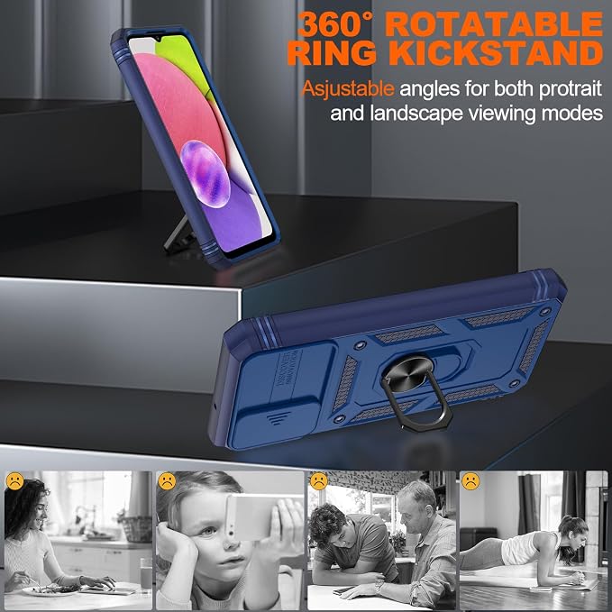 Gritup for Galaxy A03S Phone Case Military-Grade Shockproof with Kickstand | with 2 PCS Screen Protector, Slide Camera Cover, Heavy Duty Outdoor Protection Funda para Galaxy A03s Cover-Blue - Image 7