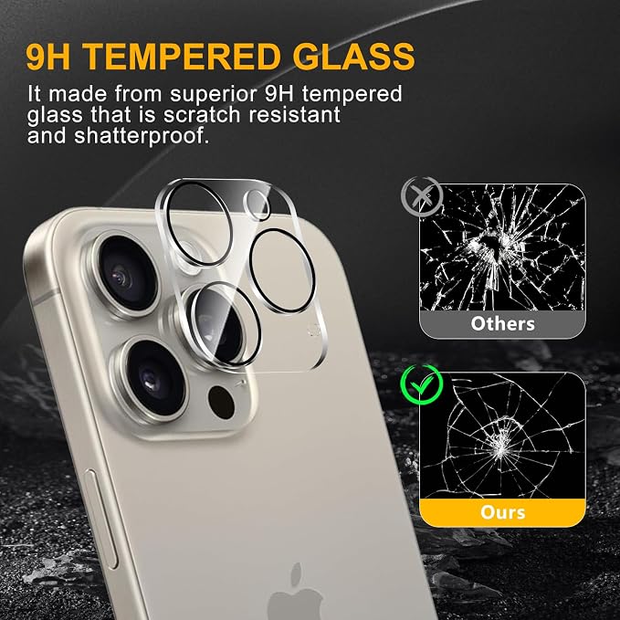 3 Pack Camera Lens Protector for iPhone 14 Pro Max/15 Pro Max | iPhone 14 Pro/iPhone 15 Pro,Tempered Glass,Anti-Fingerprint,9H Hardness,Scratch Resistant,Easy to Install,HD Clarity - Image 7
