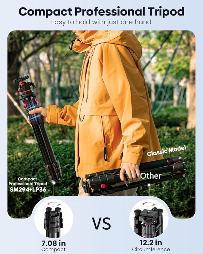 CAMBOFOTO 68" Travel Tripod for Camera Phone Camcorder, Ball Head, Aluminum | Portable Tripod Stand with Phone Holder & QR Plate, Compatible with iPhone Video Recording DSLR Mirrorless Film, Load 8.8lbs - Image 2