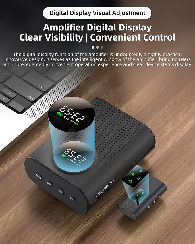 S67 Rechargeable Voice Amplifier Wireless Microphone for Teachers Classroom, Mini Lavalier Lapel Mic Clip Magnetic, Portable Bluetooth Speaker with LED Display for Class, Tour Guide, Black - Image 5