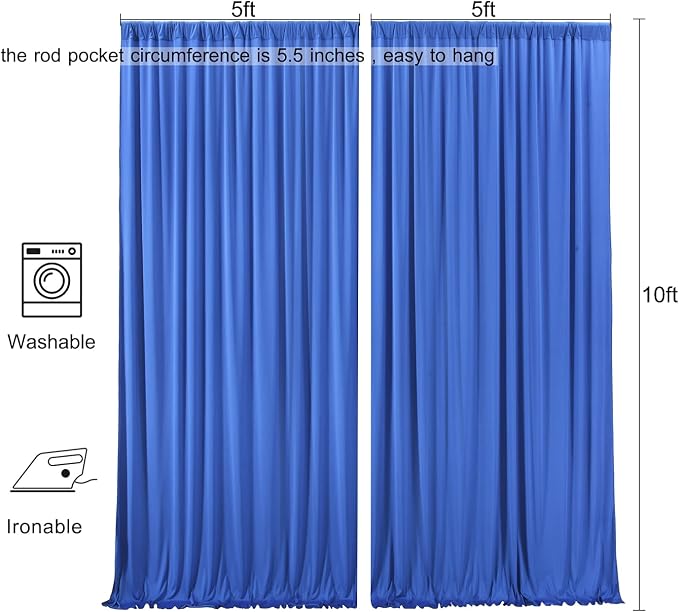 10ft x 10ft Wrinkle Free Royal Blue Backdrop Curtain for Parties, 2 Panels 5x10ft Silky Polyester Blue Photo Backdrop Drapes for Weddings Birthday Party Photography Background - Image 6