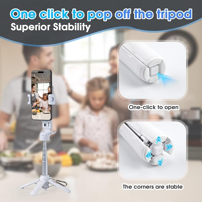 Magnetic Tripod for Phone,2 in 1 for Magsafe Stand＆ Clip Portable Pocket Size Selfie Stick for Android/iPhone,Phone Holder with Wireless Rechargeable Remote Control for Photography, Live Streaming - Image 4