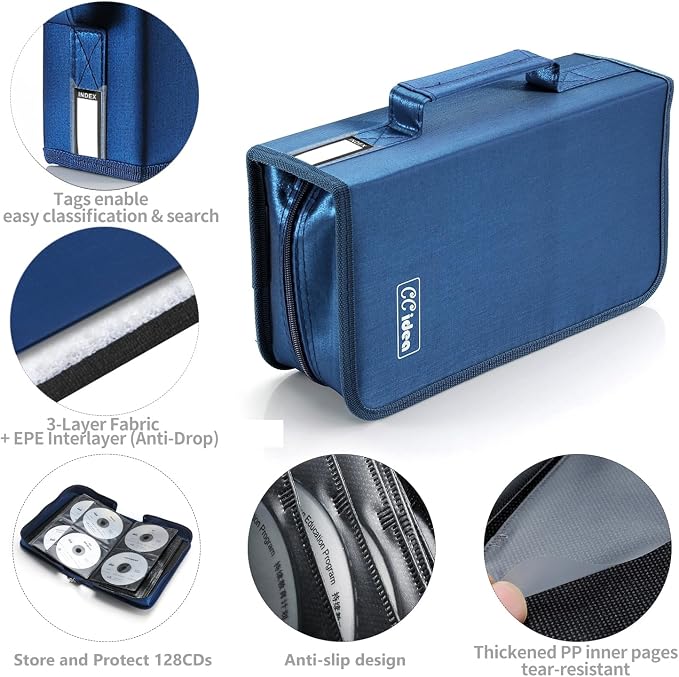 CCidea CD Case DVD Storage Holder, 128 Capacity DVD Cases Organizer CD Plastic Protective Carrying Binder,Portable Cd Wallet for Home Travel (Blue), 128-blue, L11 xW 6 x H3.5 INCH, Beauty Case - Image 7