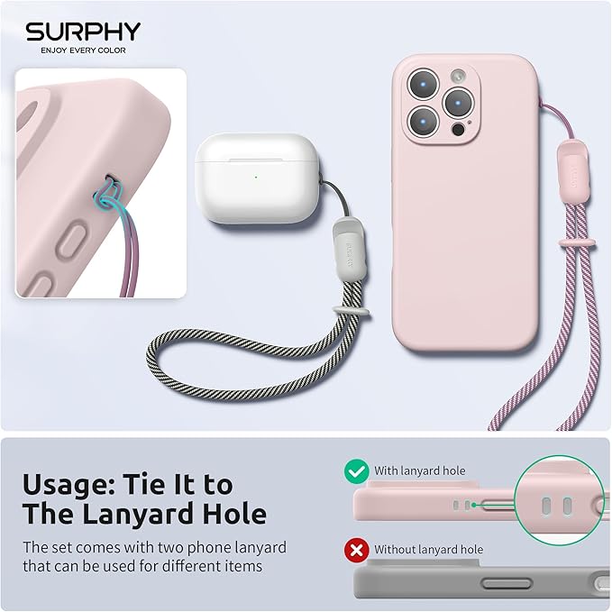 SURPHY 2 Pack Phone Lanyard, Phone Wrist Strap for Case, Camera Wrist Strap | Ultra-Light 2-Color Braided Phone Strap, Cellphone Charm Strap, Anti-Lost Wrist Lanyard for Women and Men, Pink Gray - Image 2
