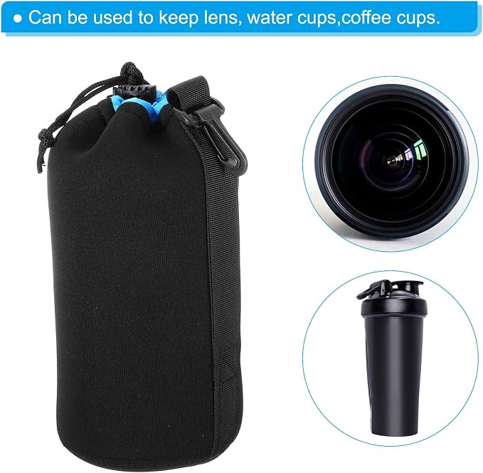 PATIKIL Camera Lens Bag, 2 Pcs 3.7" ID x 9.8" H Drawstring Lens Pouch with Thick Protective Neoprene, Lens Case for DSLR Camera Lens, Water Coffee Cups Black, Blue - Image 6