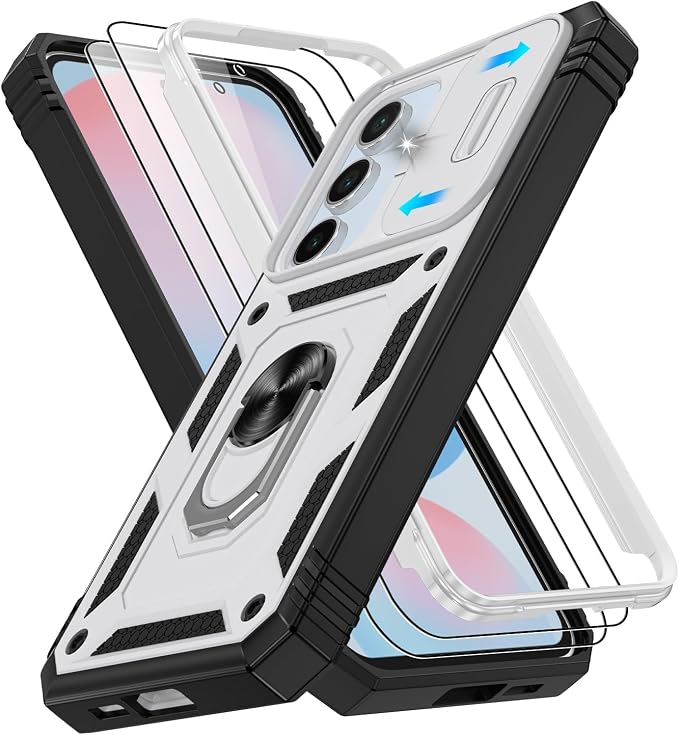 Gritup for Samsung Galaxy S24 FE Phone Case: Case S24 FE with Screen Protector*2 | Magnetic Stand & Slide Camera Cover | Shock Proof Military-Grade para S24 FE Cover -White+Black by Gritup