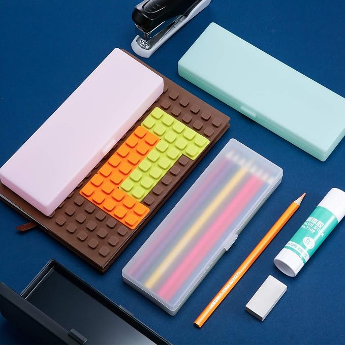 Chinco 4 Pieces Plastic Pencil Case Plastic Stationery Case with Hinged Lid and Snap Closure for Pencils, Pens, Drill Bits, Office Supplies (Black, Pink, White, Green) - Image 5