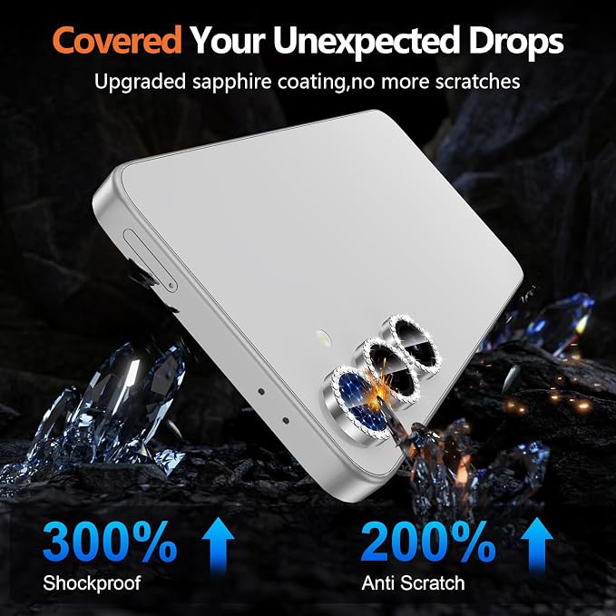 for Samsung Galaxy S24 Plus Camera Lens Protector, Individual Metal Ring Tempered Glass Lens Cover, [Strong Adsorption] Scratch Resistant Ultra-Thin HD Clear Lens Cover, 1 Set-Slivery Diamond - Image 4