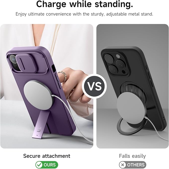 SURITCH for iPhone 13/14 Case with Magnetic Camera Slide Cover and Adjustable Kickstand, Compatible with MagSafe, Shockproof Bumper Case Slim Protective Cover for iPhone 13/14 6.1 Inch, Dark Purple - Image 5