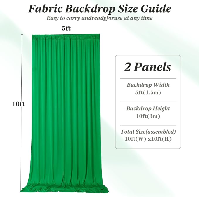 10 ft x 10 ft Wrinkle Free Green Backdrop Curtain for Parties, 2 Panels 10ft Polyester Green Photo Backdrop Drapes for Graduation Birthday Wedding Party Stage Curtains - Image 5