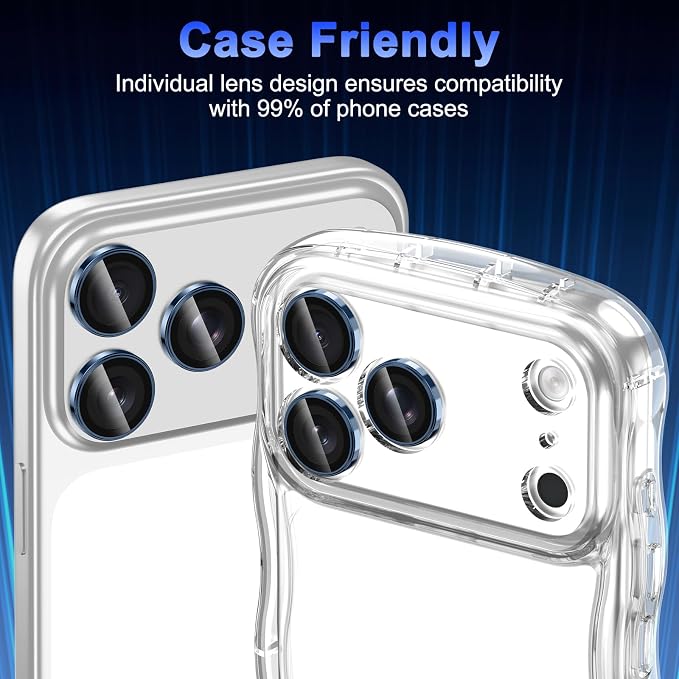 Meshine for iPhone 17 Pro/17 Pro Max Camera Lens Protector,Scratch Proof,Strong Adsorption,9H Hardness with Metal Ring Camera Cover,Ultra Thin Case Friendly, Accessories Lens Protector,Light Blue - Image 6