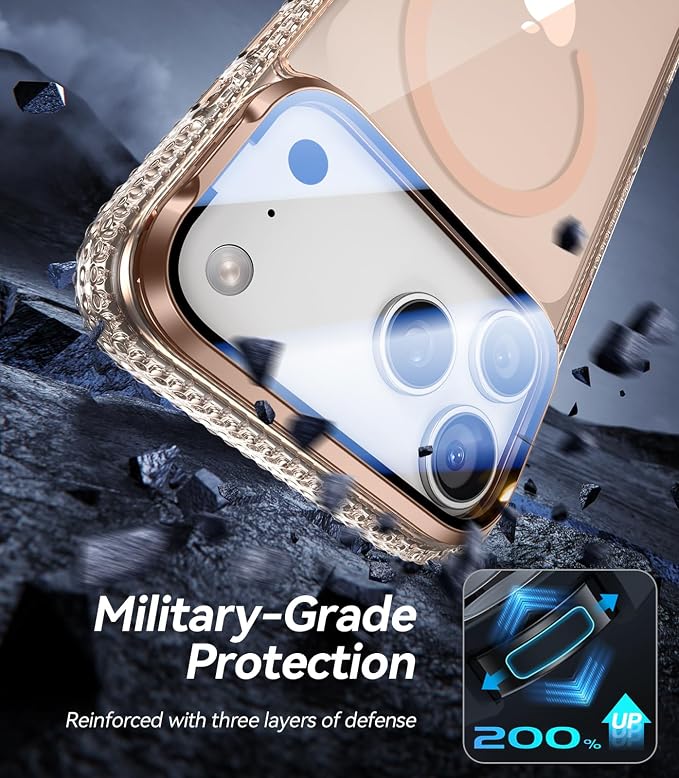 VOFATA [Upgraded Full Camera Protection] for iPhone 17 Pro Max Case with Camera Cover Stand [Fit for MagSafe][10FT Mil-Grade Protection] Transparent Magnetic iPhone 17 Pro Max Phone Case, Clear Gold - Image 6