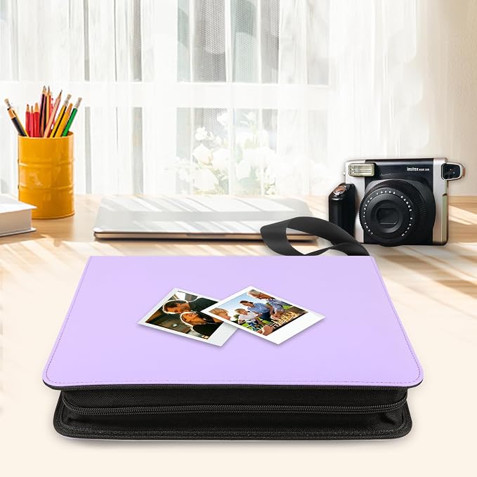 Veicevol 256-Pocket Album for Polaroid i-Type, 600 & SX-70 Photos, Purple | Designed for Fujifilm Instax Wide Photos, Water-Resistant PU Leather Cover, Zipper Closure, Securely Holds Up to 256 Photos - Image 8