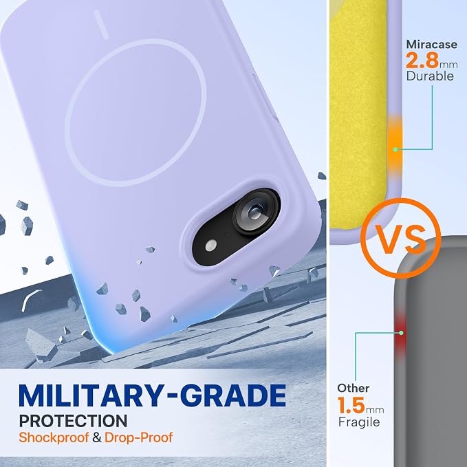 miracase Magnetic for iPhone 17e Case & iPhone 16e Case, [Soft Anti-Scratch Microfiber Lining], Compatible with MagSafe, Silicone Shockproof Protection Phone Case for iPhone 17e/16e, Light Purple - Image 2