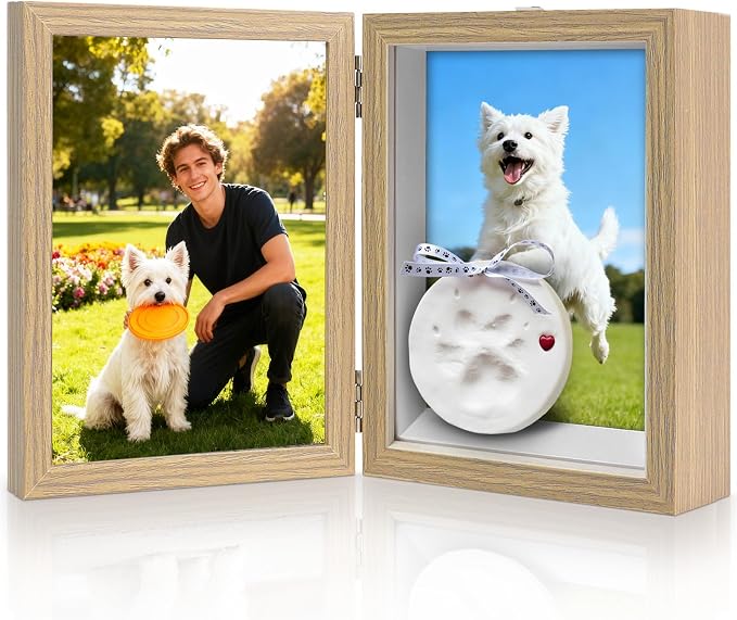 5x7 Pets Memorial Shadow Box Frame, Dogs Cats Photo Display with Paw Prints Keepsake, Memorial Sympathy Gifts for Loss of Dog Cat, Grey by Aosemili