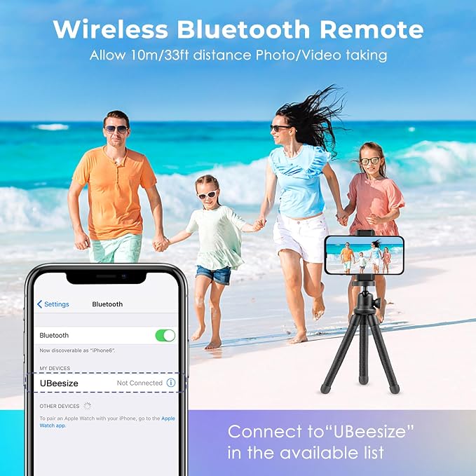 UBeesize Phone Tripod, UBeesize 12 Inch Flexible Cell Phone Tripod Stand Holder with Wireless Remote Shutter & Universal Phone Mount, Compatible with Smartphone/DSLR/GoPro Camera - Image 4