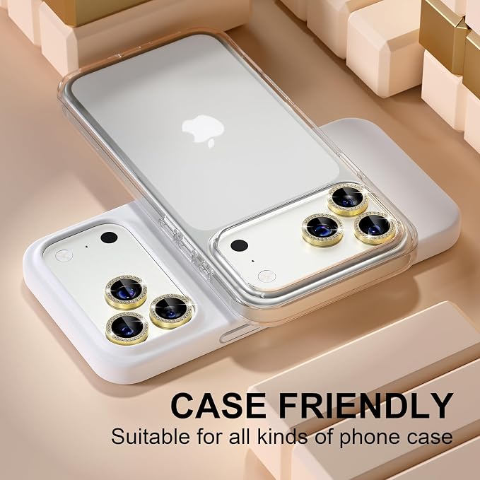 Misea Compatible for iPhone 17 Pro/iPhone 17 Pro Max Camera Lens Protector | 9H Tempered Glass Ultra HD Bling Camera Screen Protector Cover Metal Individual Ring Decoration Accessories, Gold Diamond - Image 5