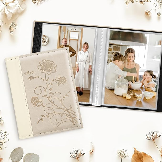 Artmag Photo Album 5x7 2 Packs Clear Pages Pockets Leather Cover Slip Slide in Photo Album Book Each Holds 50 Vertical 5x7 Photos Picture Book for Wedding Family (Beige) - Image 3