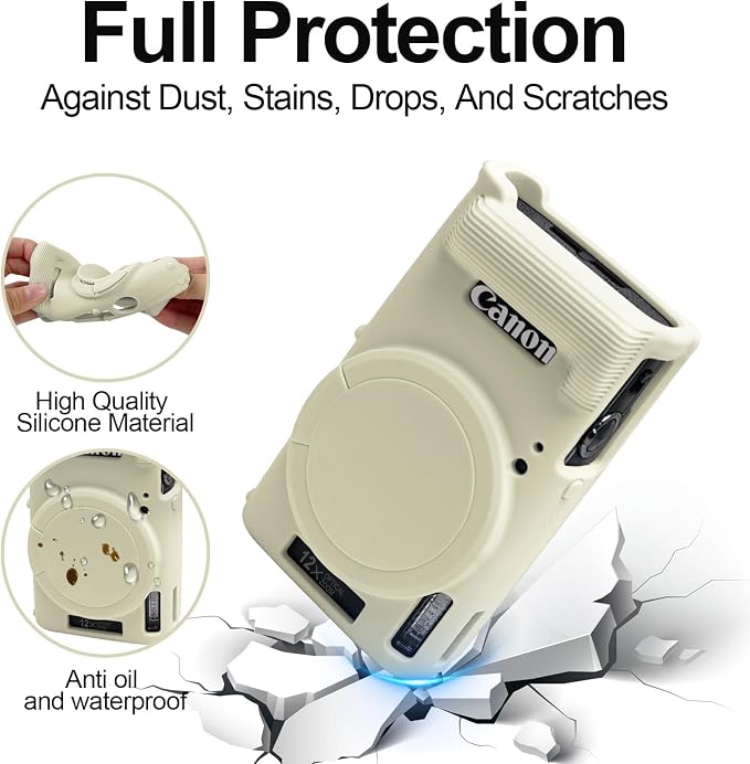 Easy Hood Camera Case for Canon ELPH 360/IXUS 285 HS/IXY 650 Camera,Beige | With Removable Lens Cover,Soft Silicone Protective Case,Anti-Scratch,Dustproof,Shockproof,Enhanced Grip,Camera Accessories - Image 3