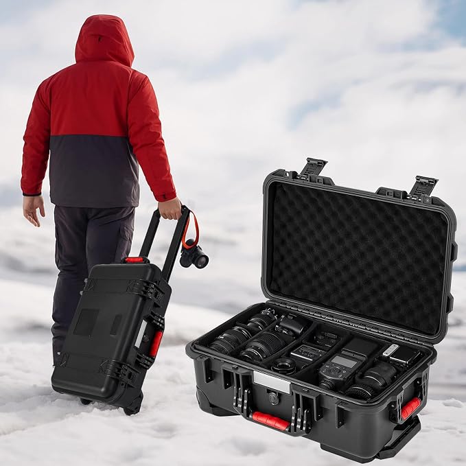 Relaxweex Rolling Camera Hard Case with 15 Padded Dividers & Wheels | Impact-resistant, Protective, Waterproof, Hard Shell Travel Case for Cameras, Lenses & Accessories, 22 x 14 x 9 Inch, Black - Image 6