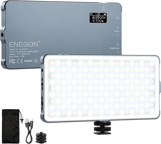 ENEGON 4000mAh Rechargeable Mountable Bicolor LED Video Light with Mini Panel for Professional DSLR Cameras | Photo Video Lighting Long Battery Life | Fits for iPhone Sony Canon Nikon Fuji Panasonic by ENEGON