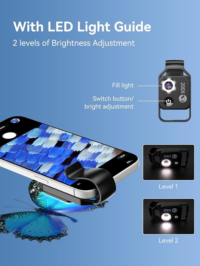 Phone Microscope 200X with LED Light & CPL Filter, Pocket Microscope Camera Attachment for iPhone & Android, No App Needed, STEM Science Gift for Kids, Coin, Jewelry, Plants, Small Objects Inspection - Image 4