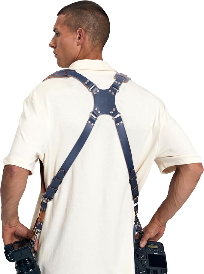Padwa Lifestyle Dual Camera Harness Strap for Two-Cameras - Dual Shoulder Full Grain Leather Harness,Multi Double Camera Gear for DSLR/SLR Strap,Double Camera Harness for Photographers,Blue - Image 5