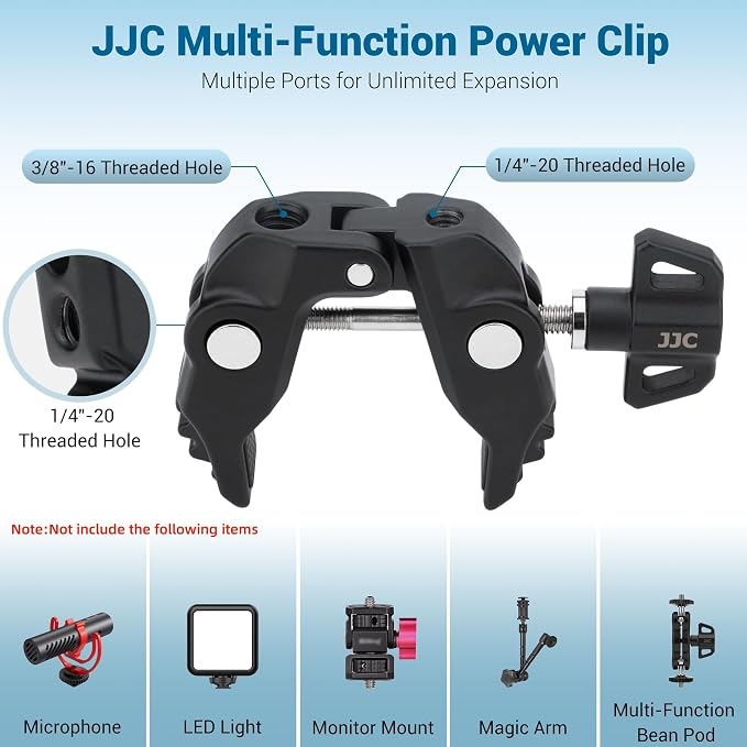 Universal Super Clamp Camera Mount, Adjustable Metal Heavy Duty Clamp with 1/4"-20 & 3/8"-16 Threads, 0.47-2.36'' Jaw Grip Desk Clamps for Magic Arm Light Stand Tube Bike Handlebar Stroller Tripod - Image 2