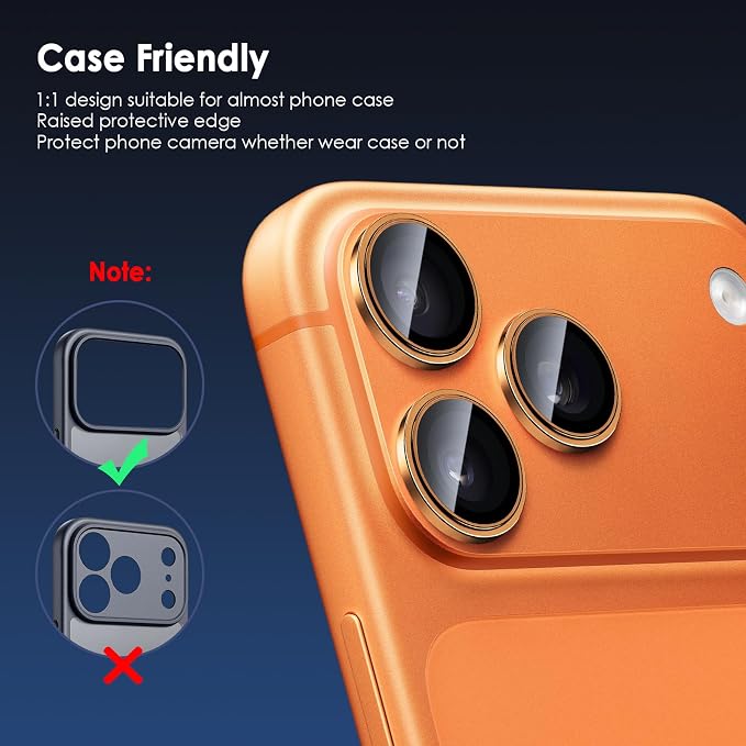 Camera Lens Protector for iPhone 17 Pro & 17 Pro Max, Orange | AR+AF, 9H Tempered Glass, Individual Metal Ring, Anti Glare, Fall Protection, Camera Screen Cover - Image 4