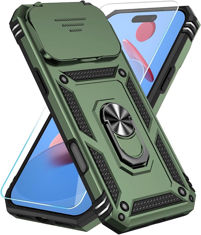 SunStory Phone Case for iPhone 17 Pro Max Case with HD Screen Protector & Slide Camera Cover & Rotated Ring Kickstand, [Military-Grade] Phone Case for iPhone 17 Pro Max, Army Green by SunStory