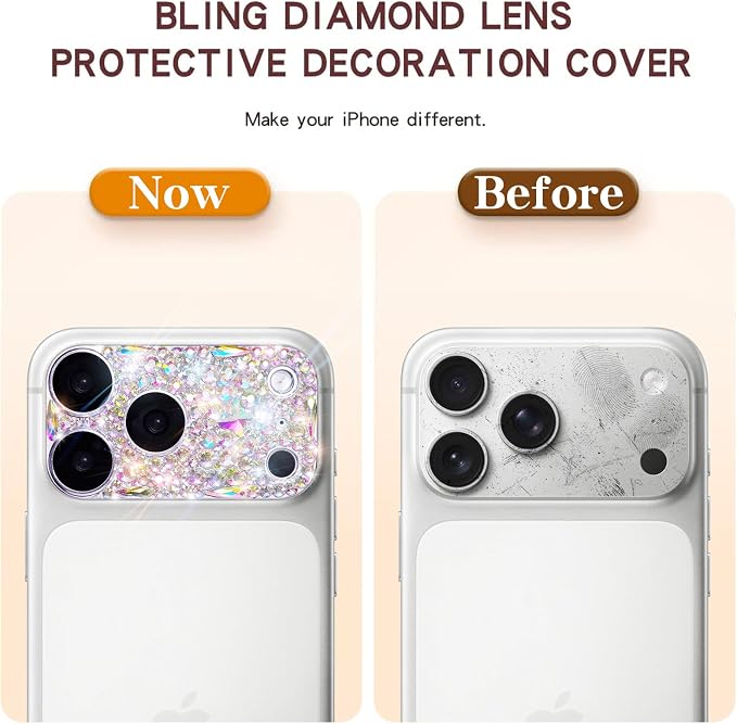 Bling Diamond Camera Lens Protector Compatible with iPhone 17 Pro Max, Metal Glitter Gem Camera Cover，9H Tempered Glass lens full Screen Sparkle Rhinestone Protector - Image 4