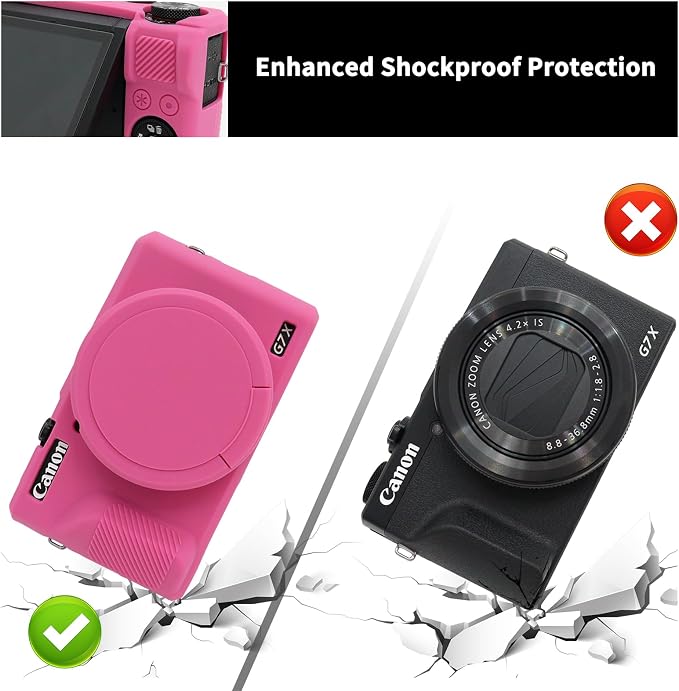 VOVMOEYA Camera Case for Canon Powershot G7 X Mark III with 2PCS Screen Protector,Full Pritection Soft G7X III Silicone Case Detachable Lens Cover Protective Cover for Canon G7XIII G7X3-Dark Pink - Image 4