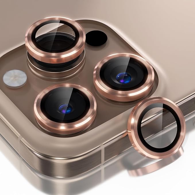 Choiche for iPhone 16 Pro/iPhone 16 Pro Max Camera Lens Protector | Ultra HD, 9H Tempered Glass Camera Cover Screen Protector Metal Ring Decoration Accessories (Titanium Desert) by Choiche