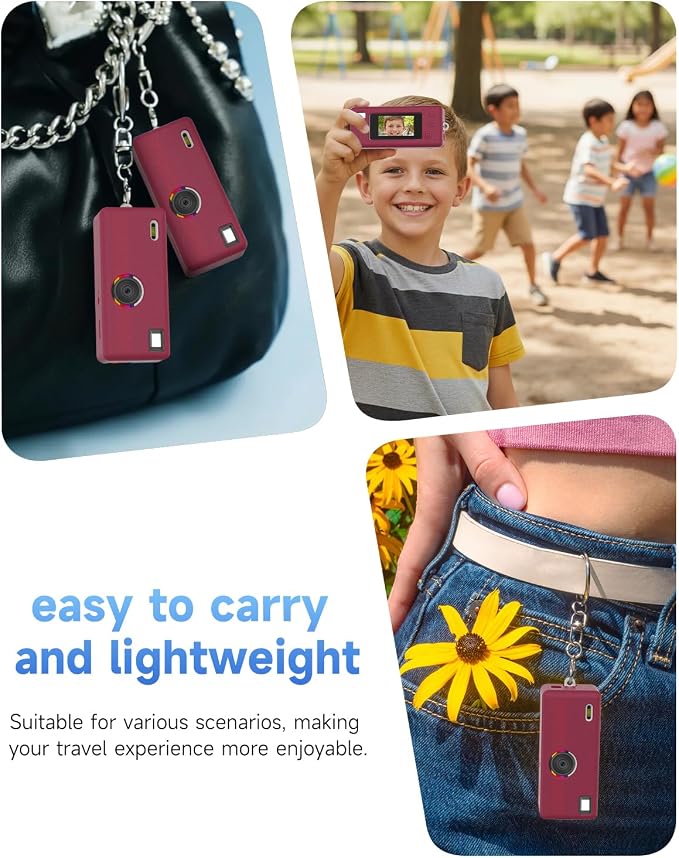Silicone Case for Kodak CHARMERA Keychain Digital Blind Box accessories,Soft Silicone Protective Case,Comes with Screen Protectors and Wrist Strap - Dark Red - Image 3