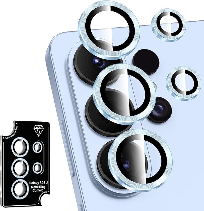 for Samsung Galaxy S26 Ultra Camera Lens Protector, Individual Metal Ring Tempered Glass Lens Cover, [Strong Adsorption] Scratch Resistant Ultra-Thin HD Clear Lens Cover, 1 Set-Blue by Btscase