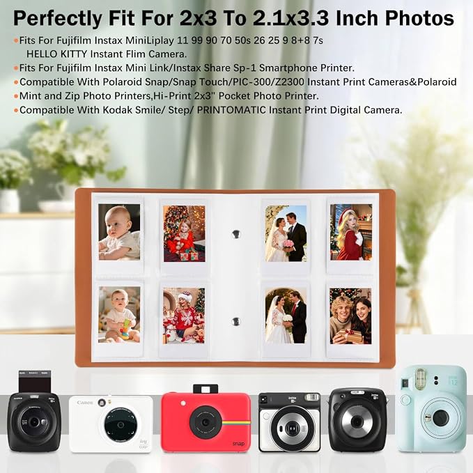 320 Pockets 2x3 Inch Photo Album for Polaroid & Instax Mini Pictures, Brown | PU Leather Cover, Gift Box Packaging, Acid-Free Pages, With Snap Closure, Securely Hold all Your Precious Instant Snapshots - Image 4