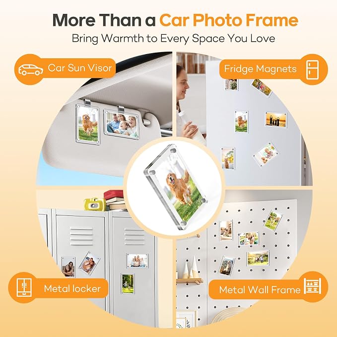 4 Pcs Magnetic Car Picture Holder for Sun Visor – 2.4"x3.5" Clear Acrylic Car Picture Frame, Car Visor Photo Clip for Polaroid Go, Instax Mini & Wallet-Size Photos, Perfect Car Photo Holder as Gifts for Valentine's Day, Christmas & Car Lovers - Image 5