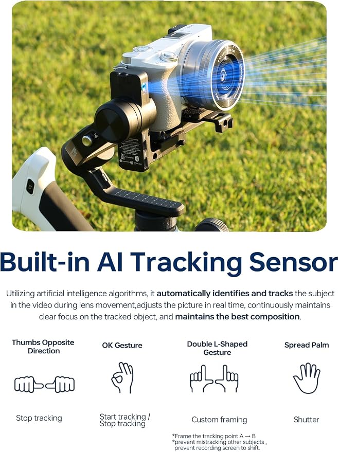 FeiyuTech SCORP Mini 2 Combo Camera Gimbal with Built-in AI Tracking | All-in-one 3-axis gimbal with gesture control, touchscreen and quick release for cameras, action cams and smartphones,White - Image 3