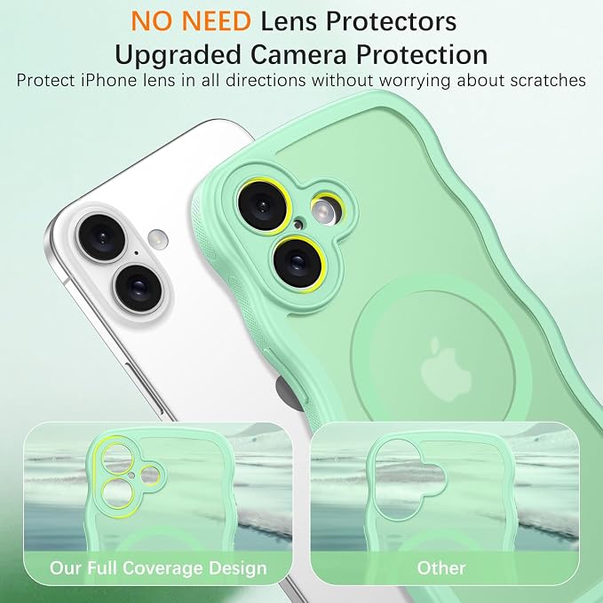 BENTOBEN Magnetic for iPhone 17 Case, Cute Wavy Full Camera Protection [Compatible with MagSafe] Translucent Matte Anti-Slip Bumper Women Girls Boys Protective Cover for 17 6.3", Matcha Green - Image 5