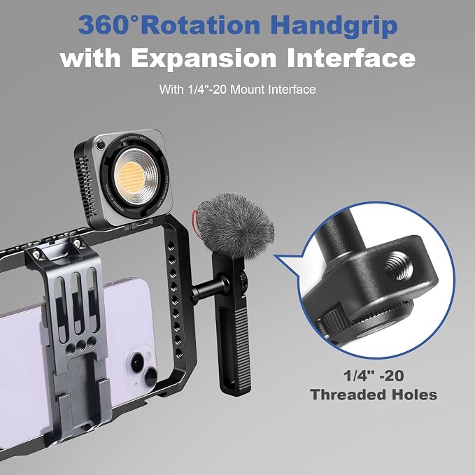 Universal Phone Cage Handheld Stabilizer Kit for Vlogging & Filmmaking, Smartphone Cage Video Rig with 360° Rotation Handles Compatible with iPhone 17/16/15/14/13 Series and Android Phones - Image 4