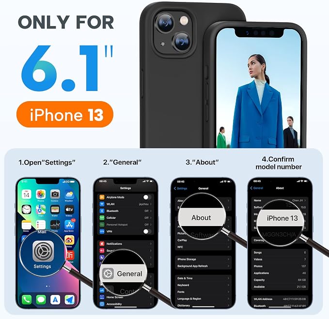 Miracase Silicone for iPhone 13 Case, Black | Soft Anti-Scratch Microfiber Lining, Premium Silicone Cover Shockproof Drop Protection Phone Case for 13 - Image 6